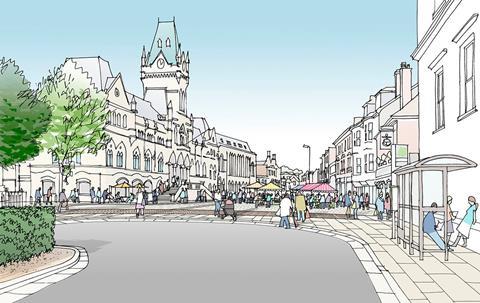 JTP plan for Winchester - view of the Broadway and Guildhall