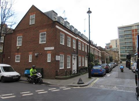 The unlisted 1950s neo-Georgian terrace at Lancelot Place, which has now been demolished