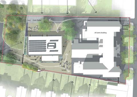 Site overview of Jestico & Whiles' approved annex building for the Imperial War Museum