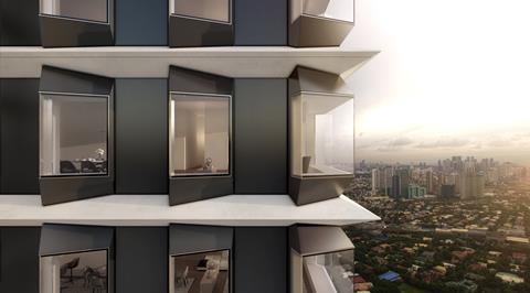 Upper storey bay windows at Foster & Partners' Ayala Avenue scheme in Manila