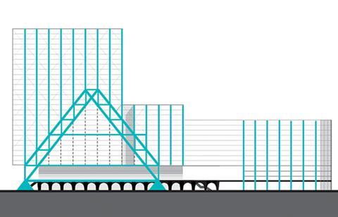 AHMM initial proposal for Elizabeth House at Waterloo- expressing the structure in the architecture