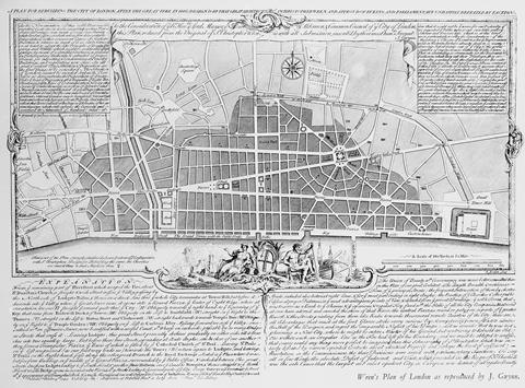 Sir Christopher Wren's plan of London as reproduced by Gwynn