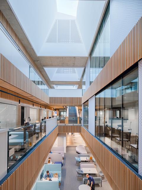 MCWarchitects - ARU Peterborough University House - (c) Richard Fraser Photography -  internal void from first floor