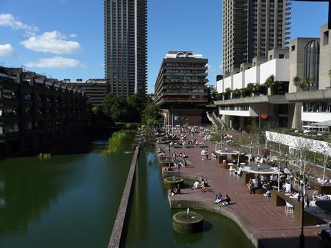 The Barbican, with the south side of the arts centre to the right.