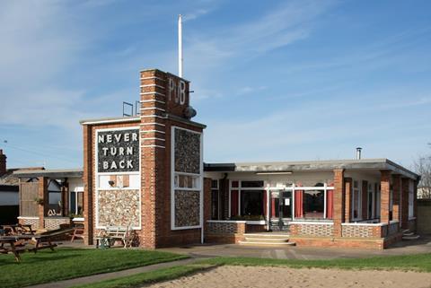  The Never Turn Back pub at Caister-on-Sea near Great Yarmouth. The pub was designed by A W Ecclestone, who was chief surveyor at Lacon's brewery, has just been listed at grade II.