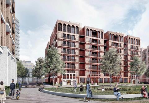 Henley Halebrown's eight-storey apartment block for the Winstanley and York Road Estates regeneration project. The practice said the building, which features a courtyard at its centre, was inspired by 19th century mansion blocks in the capital