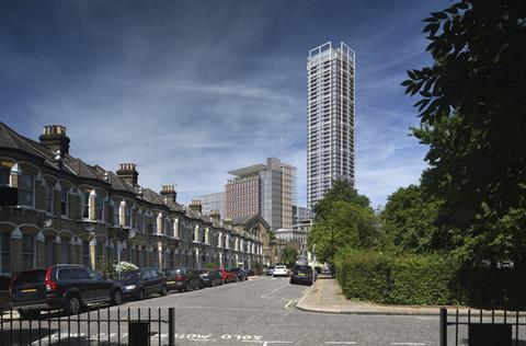Pilbrow & Partners' Old Kent Road proposals, seen from the corner of Oakley Place and Nile Terrace