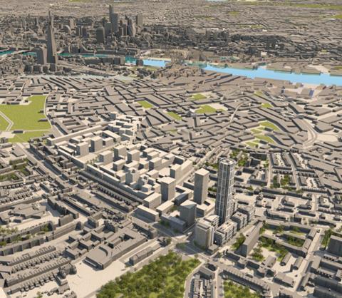 Aerial view of Pilbrow's Old Kent Road proposals
