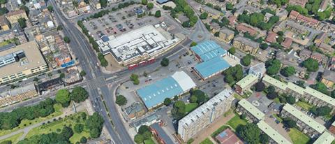 Aerial view of the Southernwood Retail Park in Southwark
