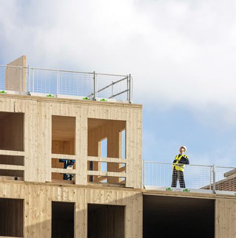 Waugh Thistleton's Dalston Works, the world’s largest CLT building. The 33m-high apartment block in Hackney was completed last year