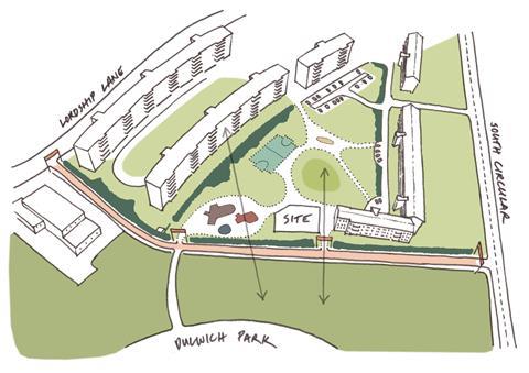 Site diagram for Daykin Marshall Studio's infill housing project at the Lordship Lane Estate