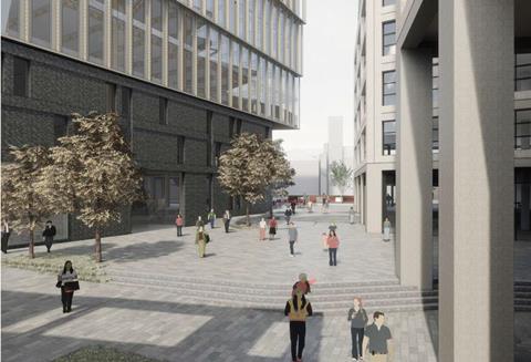 View towards the canal at Bennetts Associates' 'Ugly Brown Building' development in Camden