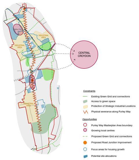 The Purley Way Masterplan Area, featured in Aecom's 2019 interim Sustainability Appraisal of the Croydon Local  Plan Review