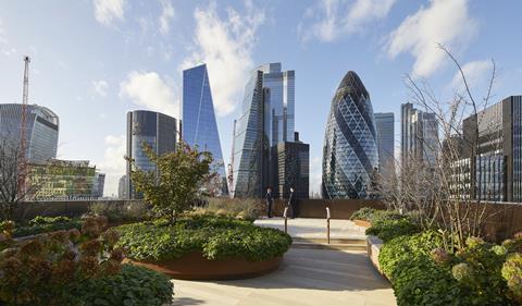 View from the rooftop garden of TP Bennett's EightyFen building in the City of London