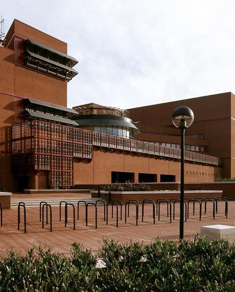 British Library, 96 Euston Road, St Pancras, London, the bicycle park © John Donat, RIBA Collections