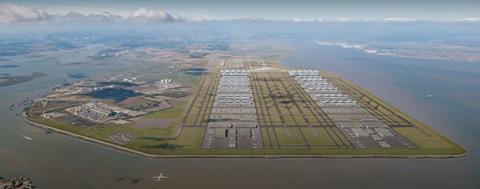 Foster & Partners' proposals for a hub airport on the Isle of Grain in the Thames Estuary. The scheme would have offered 24-hour services and featured four runways.