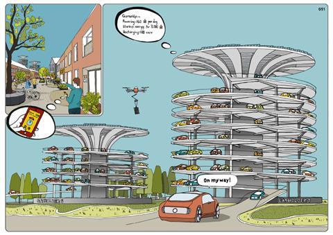 Parking and charging for driverless cars - CF Architects' shortlisted entry for National Grid gasholder base competition
