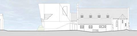 North elevation of ECD Architects' proposals for the rock-climbing extension to St Andrew's church in Lochgelly, Fife