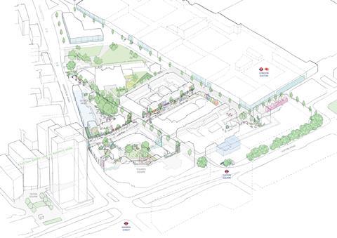 Overview of the Drummond Street area, after the expansion of Euston Station