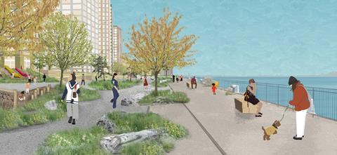 4. View showing the Wharf promenade, looking east towards the Fort