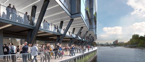 Populous' proposed Riverside Stand at Fulham's Craven Cottage - the river walk on a match day