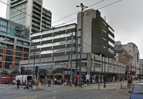 The buildings currently on the corner of High Street and Church Street in Manchester