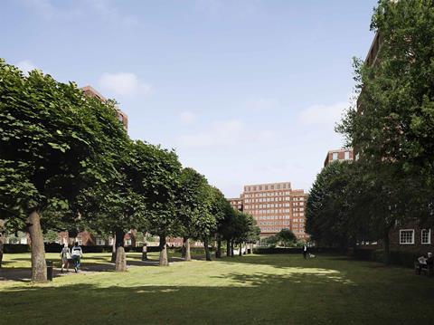 Eric Parry Architects - Dolphin Square - garden view showing extra storey