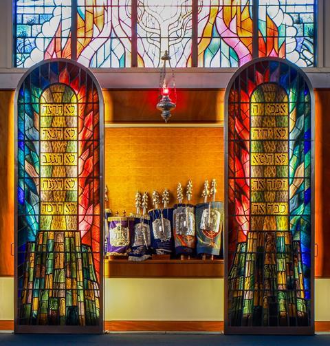 Ark in stained glass  - Brighton and Hove Reform Synagogue, Palmeira Avenue, Hove, Sussex - (John Petts- 1966-67) Image - John East
