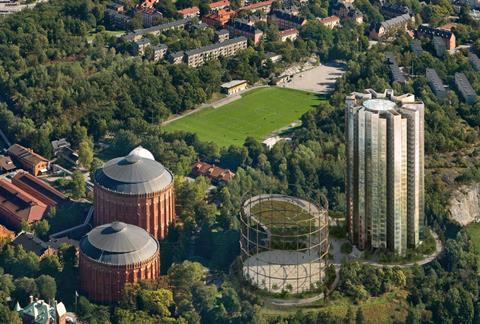 Aerial view of Herzog & de Meuron's Gasklockan proposals for Oscar Properties