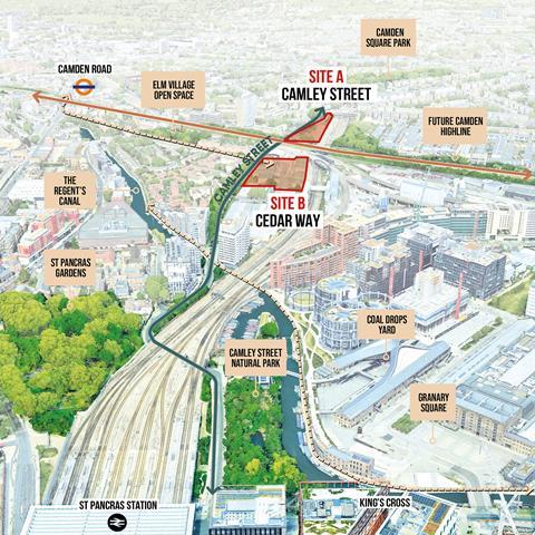 Camley Street London N1C Map showing location of the sites forming the development opportunity (Credit FCBStudios)