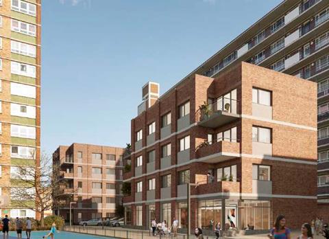 A four-storey infill block designed for Camden council's Tybalds Estate by Matthew Lloyd Architects