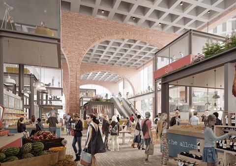 The market hall element of Mecanoo's North Quay West proposals from 2018