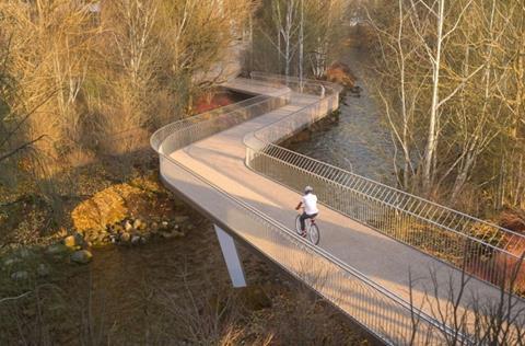 Visualisation of Cycle Bridge, Lilleakerbyen, Oslo © Moxon Architects