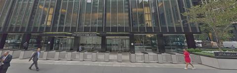 Entrance to JP Morgan Chase's existing building at 270 Park Avenue in New York - designed by SOM in the 1960s