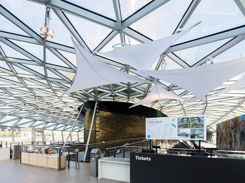 An Armstrong White Fabric braced canopy was specified for the Cutty Sark, Greenwich.