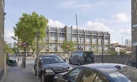 The extended Buttermere House on east London's Mile End estate, under proposals by Ian Ritchie Architects