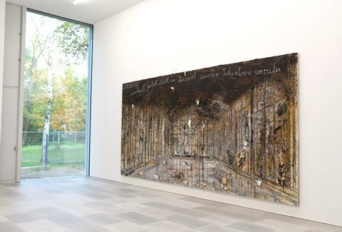 A painting by Anselm Kiefer on display at the Bastian Gallery in Germany