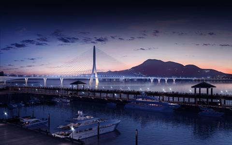 Danjiang Bridge by Zaha Hadid Architects, render by VA