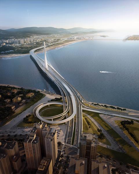 Danjiang Bridge by Zaha Hadid Architects, render by VA