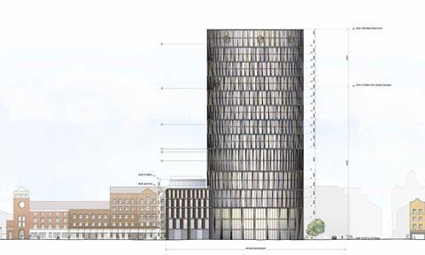 Elevation - Squire and Partners' Art'otel tower planned for the Foundry site in Shoreditch