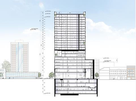 Section - Squire and Partners' Art'otel tower planned for the Foundry site in Shoreditch