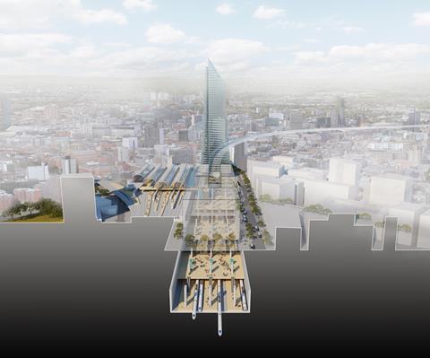 Weston Williamson - Manchester Picadilly HS2 - CGI Station Cross Section