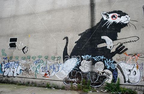 Giant rat and television set murals by Banksy which will be removed to make way for Squire & Partners' Art'otel