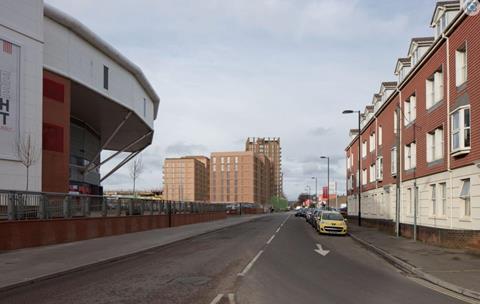 CGI of veiw of St Mary's Stadium, Corstorphine & Wright