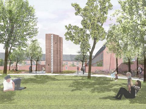 Garden view. David Kohn Architects' scheme for Hasselt University beguinage