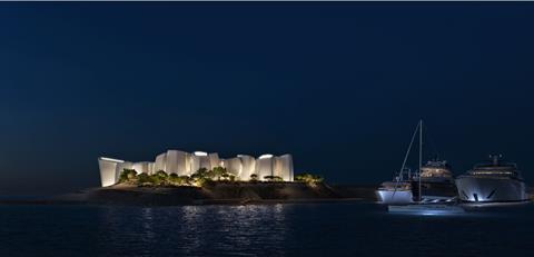Marine life institute on the Red Sea - exterior at night