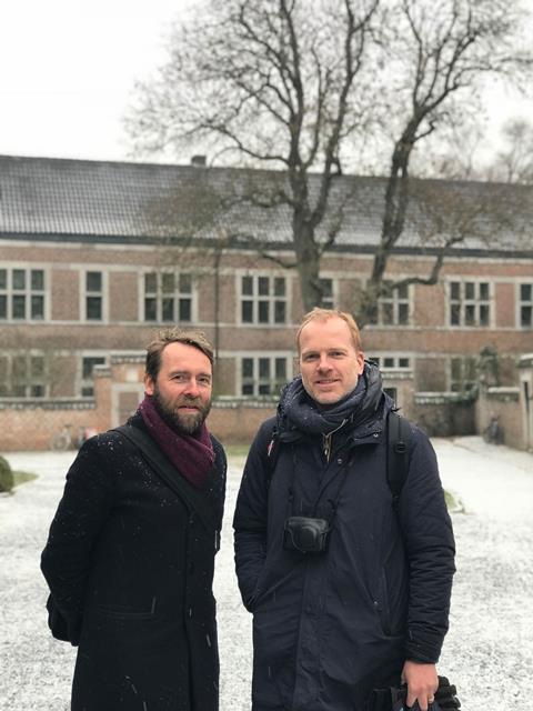 Dirk Somers and David Kohn outside Hasselt University beguinage