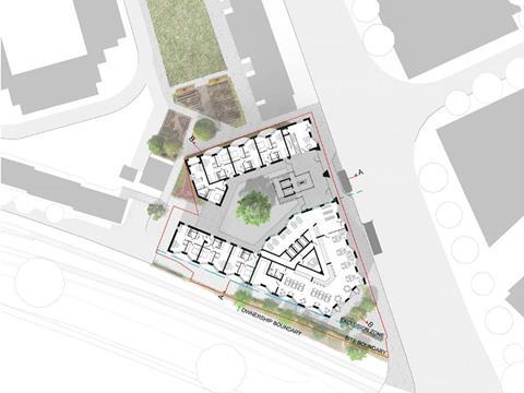 Newground Architects' concept-stage site plan for the Women's Pioneer Housing project