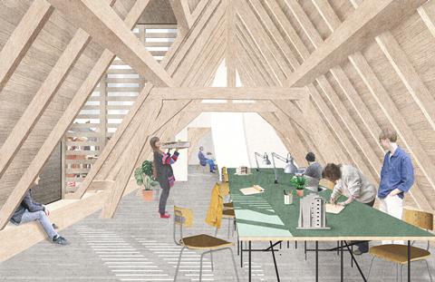 Attic studio. David Kohn Architects' scheme for the Hasselt University beguinage