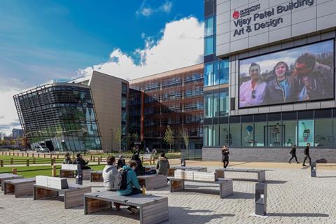 CPMG's Vijay Patel Building at De Montfort University in Leicester. It won a RIBA Regional Award in 2018